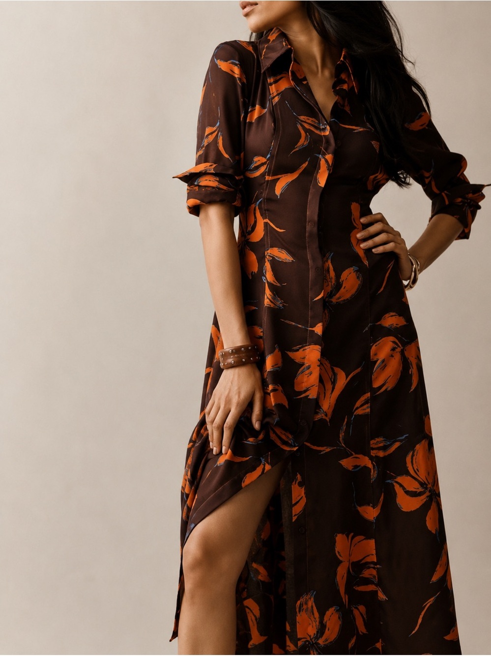 Anthropologie Exquise Long Sleeve Satin Shirtdress Sz S NWT + Anthro Bracelet